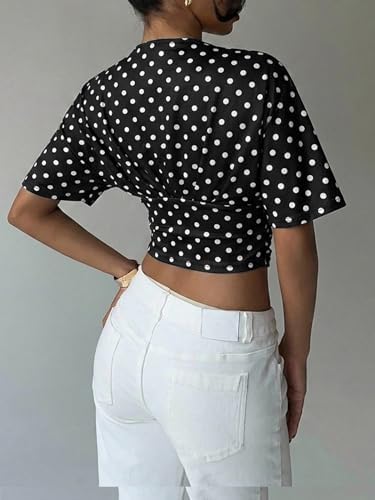 MakeMeChic Women's Y2k Crop Tops Deep V Neck Dolman Sleeve Tops